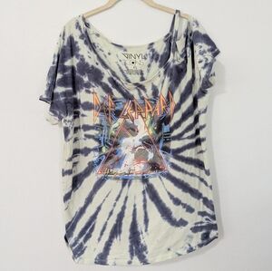 Torrid Tie Dye Def Leppard Shoulder Cutout Graphic T Shirt Yellow Blue 1
